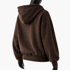 Sudadera con Capucha Unisex Extra Grande de Algodón Marrón con Cierre, Sudadera Informal con Capucha de Longitud Regular, Color Sólido, para Otoño - Product Image 2