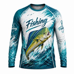 Camiseta Deportiva UPF 50 Anti UV con Estampado Azul Verde para Hombre, Camisa de Pesca de Manga Larga con Estampado por Sublimación - Product Image 6