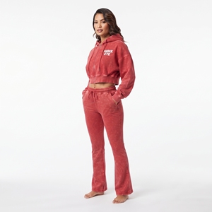 Women's <b>Red</b> Fleece Hoodie And Wide Leg Jogger With Side Pockets Full Zip Crop <b>Top</b> <b>Long</b> <b>Sleeve</b> Casual Wear Two Piece - Product Image 3