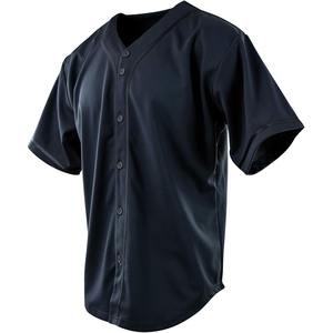 Plain Navy Blue Baseball Jersey Blank V-Neck Button Down Mesh Shirt For Customization <b>Performance</b> <b>Wear</b> - Product Image 2