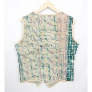 New Arrival Indian Handmade Knitted Cotton Patchwork Multicolor <b>Kantha</b> Vintage Short Breathable Eco-Friendly Button Women's Vest - Product Image 6