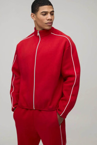 Custom Logo Oversized Funnel Neck Zip <b>Hoodie</b> With Contrast Piping 2 Pieces Men's Tracksuit Breathable Streetwear Men's Sweatsuit - Product Image 3