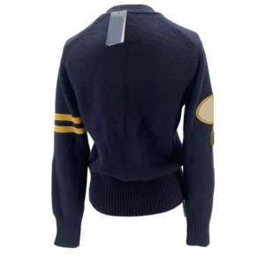 Women's Navy Blue V-Neck <b>Cardigan</b> 67 Number Full Sleeve Preppy Style Vintage Knitted <b>Sweater</b> Winter Wear - Product Image 4