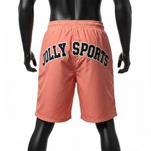 Premium 210 GSM Nylon Spandex Women <b>Shorts</b> Coral Peach Soft Breathable Quick Dry Custom Chenille <b>Patch</b> Logo - Product Image 2