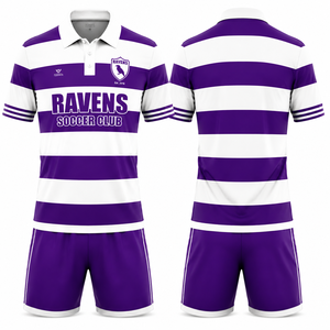 Uniforme de Fútbol Personalizado al por Mayor, Camiseta de Fútbol Sublimada con Cuello Redondo y Franjas, Parte Delantera Corta y Transpirable, Uniforme Deportivo para Adultos - Product Image 4
