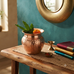 Pot à Pooja en Cuivre Fait Main, Vase Traditionnel Indien pour la Décoration du Temple à Domicile, Rituels de Mariage, Cadeau Spirituel - Product Image 3