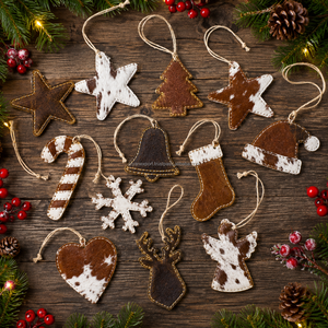 Christmas Tree Decoration Genuine Hair-On Cowhide Leather <b>Small</b> Stocking Hanging Rustic <b>Ornament</b> Holiday Hanging Decoration - Product Image 4