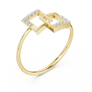 Anillo de oro macizo de 14k para mujer con diamante de corte redondo minimalista de doble cuadrado, ideal para regalo, compromiso, aniversario, boda. - Product Image 3