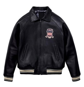 2026 Avirex Red PU Leather Bomber <b>Jacket</b> Men Moto Style Embroidered Patch Front Zipper Turn-down Collar Autumn Wear Men's <b>Jacket</b> - Product Image 5