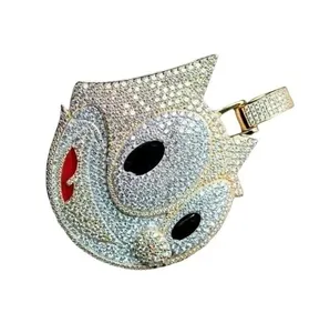 Tishya Diamond 3Ct Round Cut Real Moissanite Customized Cartoon Pendant Sterling <b>Silver</b> 14K Yellow Gold Plated Women's 45gm - Product Image 3