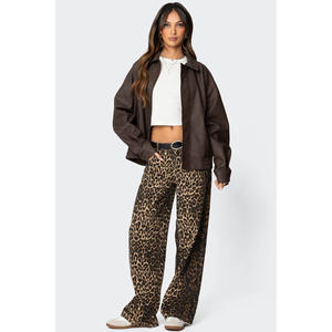 Veste en cuir PU pour femme, coupe ample, courte, imperméable et coupe-vent, avec fermeture éclair, pour moto, automne-hiver - Product Image 4