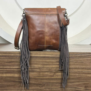 New Factory Wholesale Price 2025 Hand Tooled Leather Fringe Crossbody Bag Ladies Elegant Genuine Cowhide Leather Women's Handbag - Product Image 5
