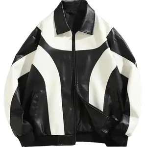 Wholesale Customized Men's Leather Jackets Fashion Outerwear Contrast Leather Jackets High Quality Casual Leather Jack