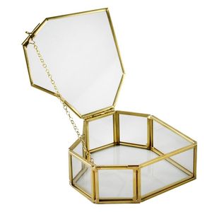 Geometric Glass Jewelry Box With Gold Frame Hexagonal Shape Storage Organizer For Accessories Display Case - Product Image 4
