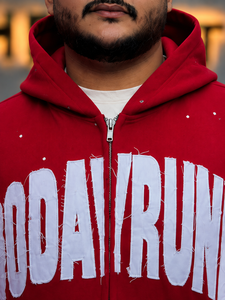 <b>Red</b> <b>Men's</b> Zip-Up Hoodie Oversized Streetwear Embroidery Letter Design Front Logo Autumn Wear Cotton Rhinestones <b>Sweatshirt</b> - Product Image 5