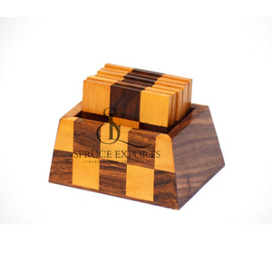 Handcrafted Checkerboard Wooden <b>Coaster</b> <b>Set</b> With Box. Dual-Tone Finish Square Shape Drink Mats For Elegant Table Decoration - Product Image 5