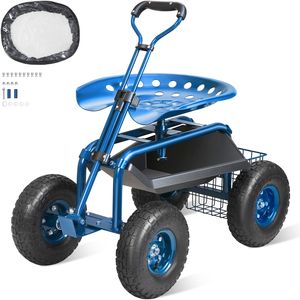Carrito de Jardín Giratorio 360 Grados con Asiento y Ruedas, Taburete Rodante para Jardinería, Carro de Plantación con Manillar, Sillas de Jardín - Product Image 1
