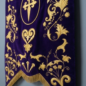 Premium Liturgical Church Hanging Standard Purple Velvet Ceremonial <b>Banner</b> with Gold Fringe - Product Image 5