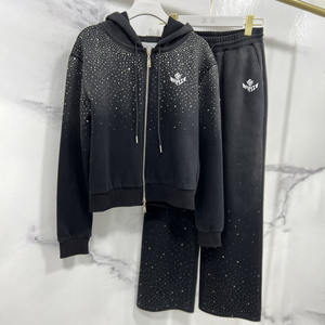 Men Customise Rhinestone <b>Hoodie</b> Jogger Set Custom Zip Up Tracksuit Cotton Fleece Streetwear OEM ODM Wholesale - Product Image 1