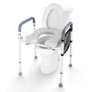 Siège de toilette réglable en hauteur de 19,3 à 25,2 pouces, 7 positions, rembourré, avec cadre en aluminium, capacité de 350 lb, équipement de sécurité pour la salle de bain - Product Image 2