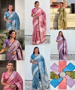 Pink Silk Saree Traditional Indian Wedding Wear Banarasi Style with Border Pattern <b>Floor</b>-Length for Women - Product Image 4