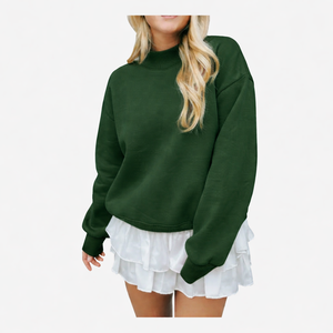 Sweat-shirt long et ample pour femme, col montant, élégant, respirant, en molleton de coton, chaud, confortable, coupe décontractée - Product Image 1