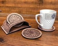 2025 ensemble de sous-verres en cuir usiné à la main avec support 4 pièces sous-verres ronds Premium tasse tapis tampons pour la maison et la cuisine