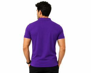 เสื้อเชิ้ตยูนิฟอร์มบริษัทแขนสั้นสีม่วงแบบเรียบสำหรับผู้ชาย |   ผ้าฝ้ายเจอร์ซีย์พรีเมียมปักโลโก้ |   ระบายอากาศได้ดี แห้งเร็ว - Product Image 4