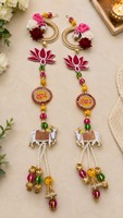 Décoration de porte traditionnelle faite à la main Lotus Shubh Labh avec motif de vache pour la décoration de Diwali Puja, 2 pièces, décoration de maison pour Diwali Puja