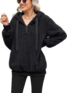 เสื้อฮู้ดผู้หญิงสีดำผ้าเชอร์ปาแบบซิปพร้อมเชือกผูก - Product Image 4
