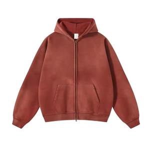 เสื้อฮู้ดดี้ผู้ชายสีพื้นแบบใหม่ แฟชั่นสั่งทำพิเศษ เนื้อผ้าหนา คุณภาพสูง ทรงโอเวอร์ไซส์ ไหล่ตก ซิปหน้า ล้างสีแบบ Acid Wash - Product Image 4