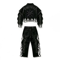 Ensemble survêtement homme personnalisé avec strass, 100% coton, qualité supérieure, veste et pantalon en jean avec strass, pour unisexe.