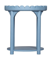 Table basse bleue à bords festonnés, table d'appoint ronde à deux niveaux pour salon