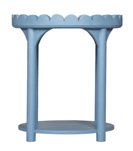 Blue Scalloped Coffee <b>Table</b> <b>Round</b> <b>Side</b> <b>Table</b> Two Tier Accent <b>Table</b> for Living Room - Product Image 3