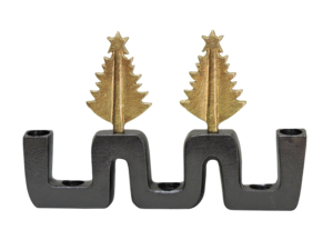 Candelabro Navideño de Aluminio con Base Negra Mate y Diseño de Árbol Dorado, Centro de Mesa Decorativo Metálico Festivo - Product Image 4