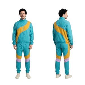 Conjuntos de Chaqueta Cortavientos Personalizados de Poliéster y Nailon, Color Verde Azulado y Amarillo con Bloques de Color Diagonales, Chaqueta Deportiva para Correr, Viajar y Hacer Ejercicio - Product Image 3