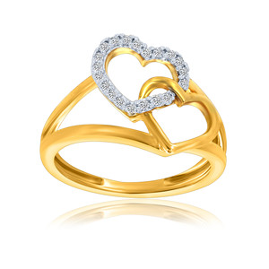 Bague double cœur en diamant étincelant, bague double cœur en or jaune 18 carats avec diamants ronds de 0,15 carat - Product Image 1