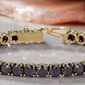 Black Diamonds Tennis <b>Bracelet</b> Yellow White Gold Freshwater Pearl for Certified Unisex Made Stainless Steel for Weddings - Product Image 5