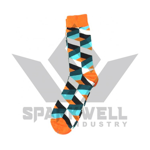 <b>Men's</b> Crew <b>Socks</b> Geometric Pattern Orange Black White Jacquard Knitted Breathable Daily Wear Spring Style - Product Image 4