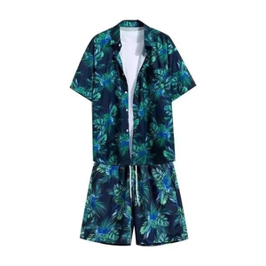 Conjunto de Camisa y Pantalones Cortos para Hombre, Poliéster, Ropa de Playa Tropical en Oferta, Conjunto de Dos Piezas - Product Image 1