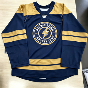 Maillot de hockey sur glace bleu roi pour homme, uniforme personnalisé de l'équipe de New York, col en V, lacets, rayures, vêtements de sport sublimés - Product Image 3