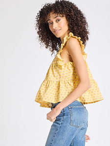 Chemisier d'été sans manches en coton à imprimé floral bohème pour femme, col en V, avec franges et volants, vente en gros - Product Image 3