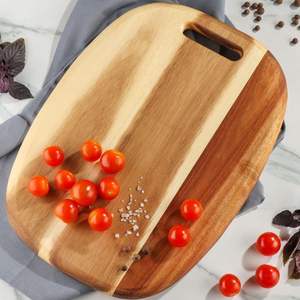 Tabla de cortar redonda de madera de acacia con asa, rústica, para picar y servir, para charcutería, queso, pizza, pan, para exportación - Product Image 2