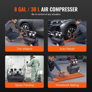 Compressore d'aria con serbatoio in acciaio da 100 litri, 1 HP, 2.2 CFM a 90 PSI, massimo 120 PSI, 8 galloni, ultra silenzioso, senza olio - Product Image 6