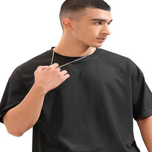 270 gramos 100% algodón fuera del hombro gradiente lavado camiseta de gran tamaño para hombre con patrón sólido - Product Image 3