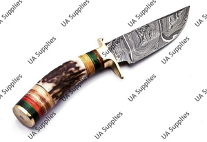 Cuchillo de bolsillo multiusos ligero de acero de Damasco de 6 pulgadas con cuerno de ciervo, personalizable al por mayor OEM/ODM para camping y bricolaje - Product Image 3