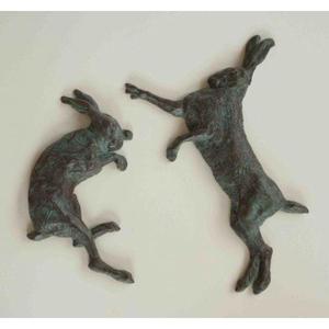 Ensemble de 2 sculptures de lapins en bronze, décoration de Pâques pour jardin, fournitures agricoles, technique de moulage à la main - Product Image 5