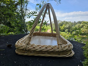 Panier alimentaire artisanal en saule pour la cuisine, panier de service en saule naturel tressé, panier de rangement rustique en osier pour le pain et les fruits - Product Image 3