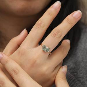 Moss Agate Moissanite Engagement <b>Ring</b> 925 Sterling <b>Silver</b> 14K Gold Plated Vintage Band <b>Stacking</b> Wedding <b>Ring</b> - Product Image 3