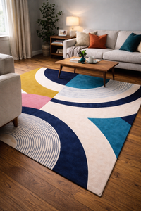 Tapis en laine tufté à la main, style Bauhaus, moderne du milieu du siècle, Memphis, géométrique coloré, abstrait, tapis de salon, tapis sur mesure OEM - Product Image 5